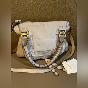 Chloe medium Marcie leather satchel crossbody beige neutral